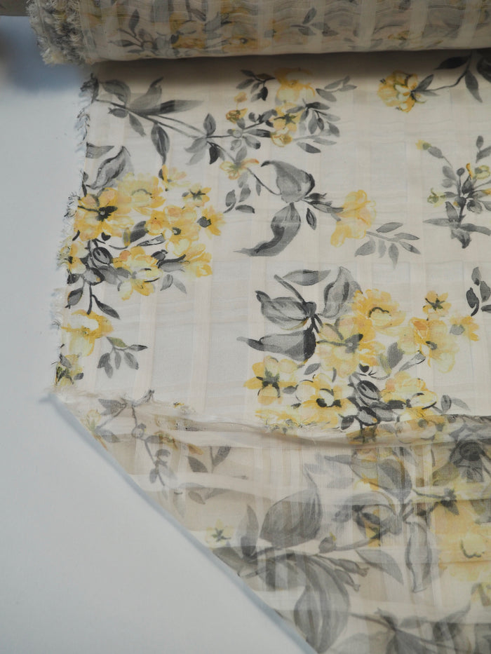Yellow Floral Silk/Cotton Window Pane Organza