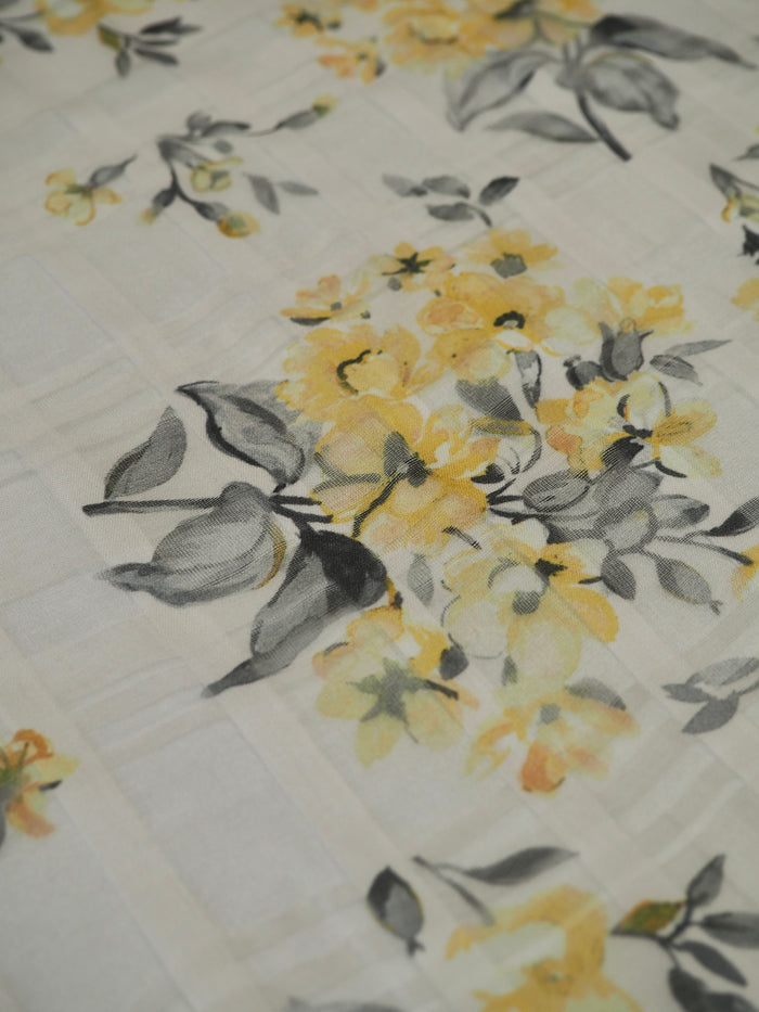 Yellow Floral Silk/Cotton Window Pane Organza