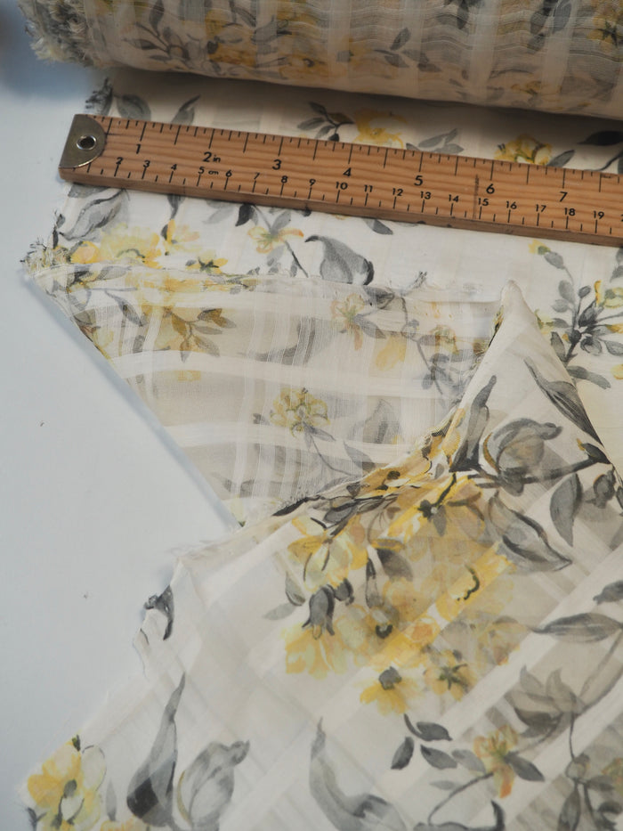 Yellow Floral Silk/Cotton Window Pane Organza