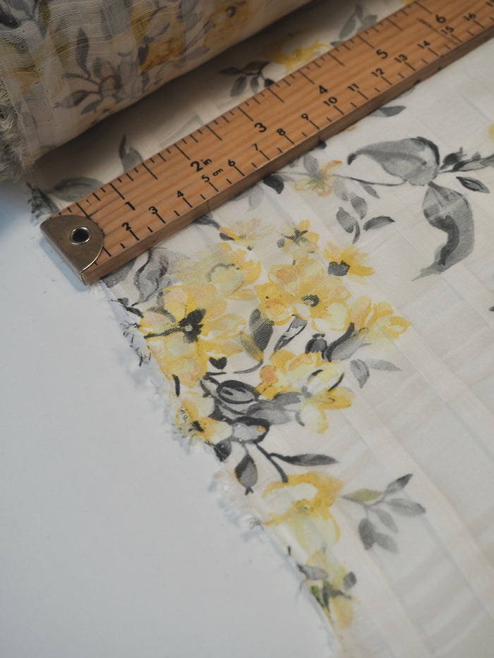 Yellow Floral Silk/Cotton Window Pane Organza