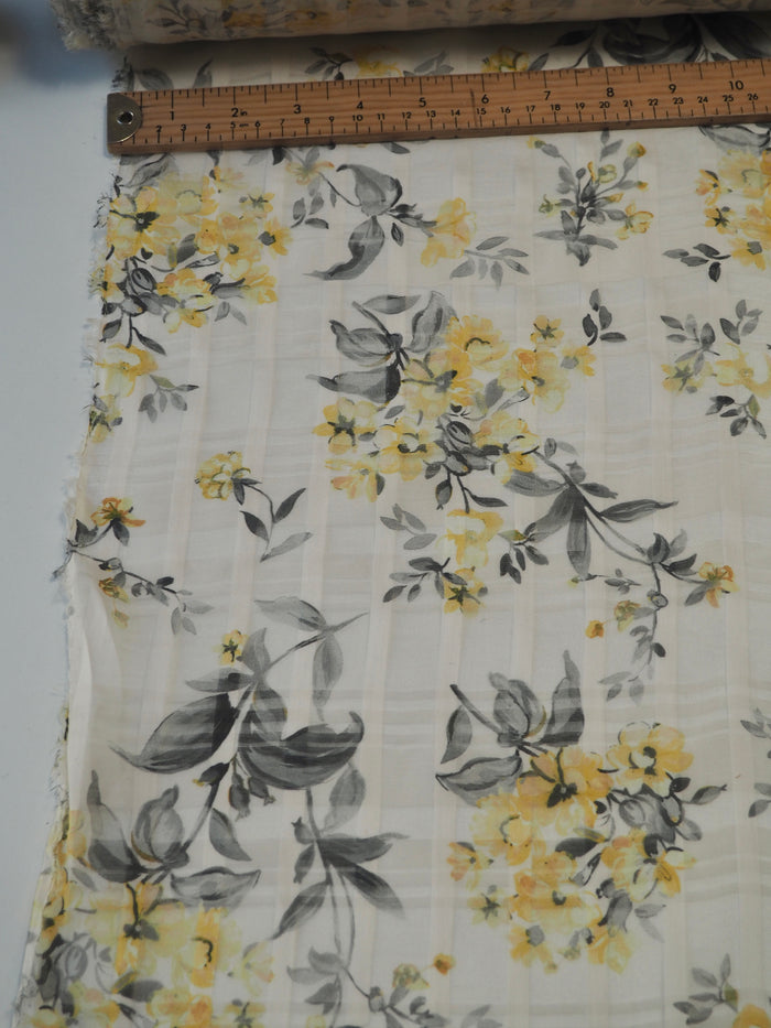 Yellow Floral Silk/Cotton Window Pane Organza
