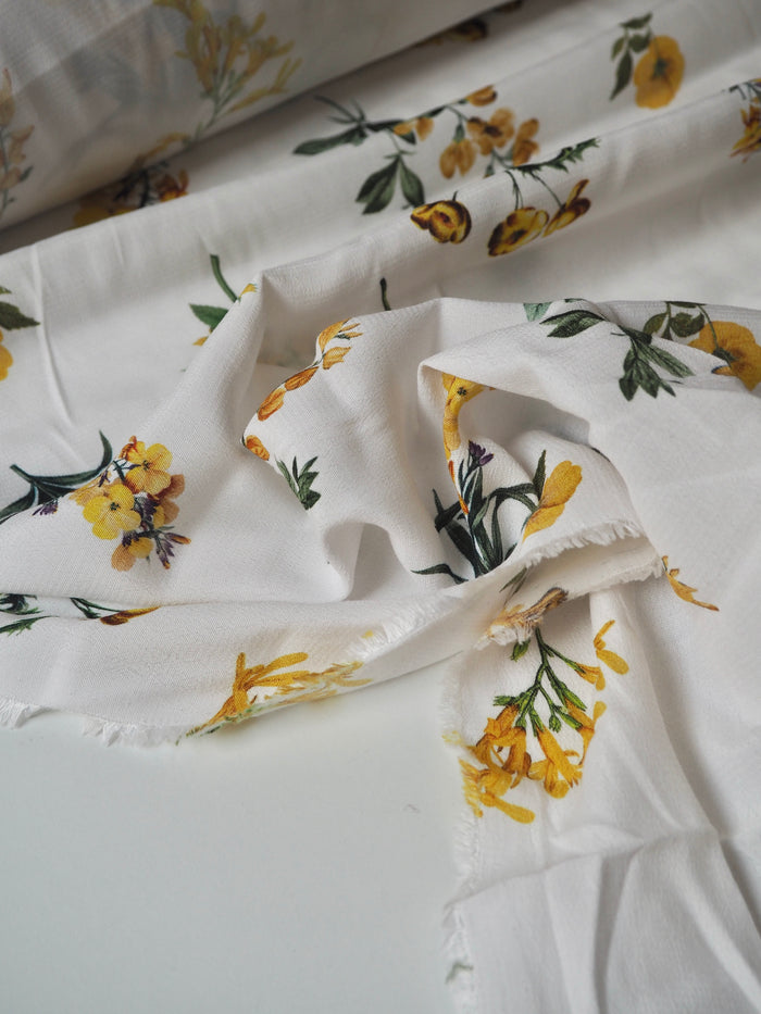 Yellow Floral Viscose Crepe