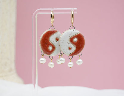 Yin Yang and Pearls Earrings - Juice Ceramics