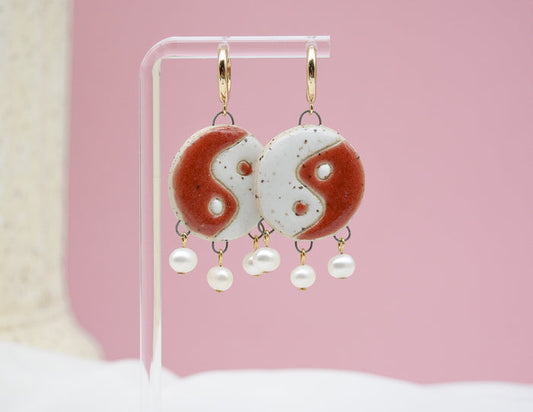 Yin Yang and Pearls Earrings - Juice Ceramics